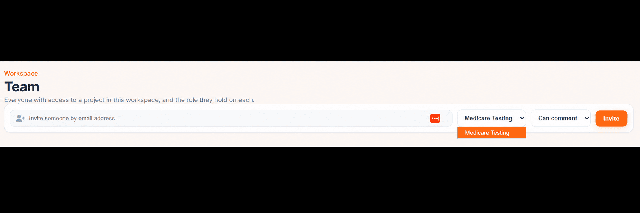 Illustrative workspace sharing controls for inviting someone to a review
